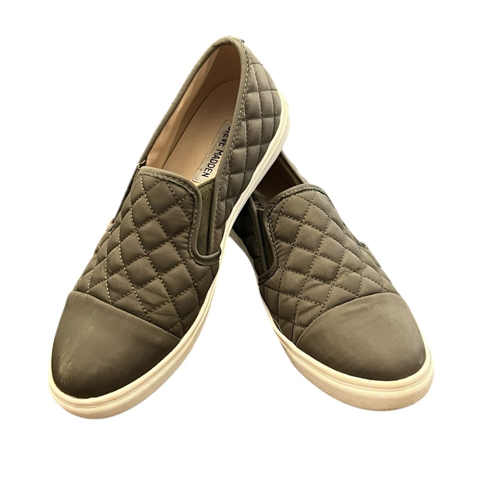 Steve Madden Sneaker Women 9M Olive Quilted Zaander Comfort Shoe Slip On